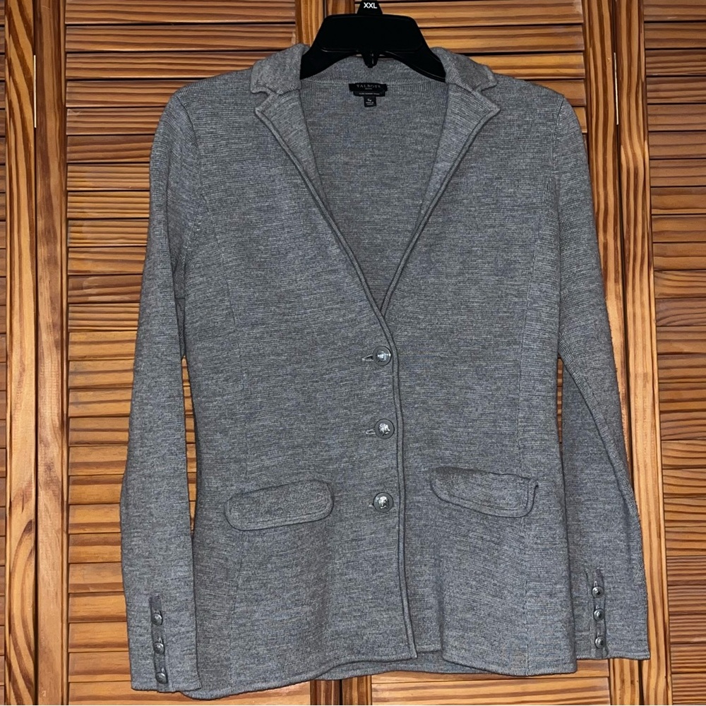 Talbots Gray Merino‎ Wool Long Sleeve Sweater Blazer Small Petite